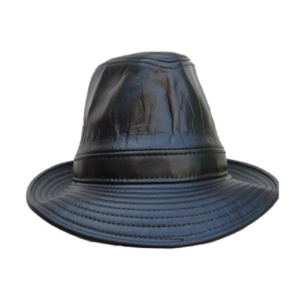 Black leather cheap trilby hat